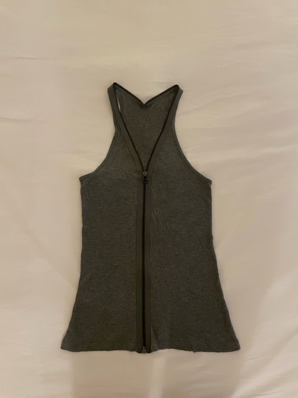 Alexander Wang Charcoal Ribbed Racerback Tank with Front Zipper